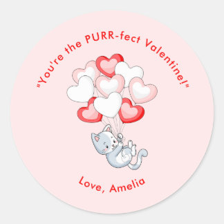 Sticker Rond Coeur de chat Personnalisé Saint-Valentin