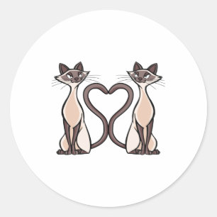 Sticker Rond Coeur de chats siamois