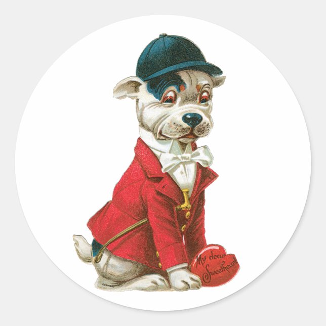 Sticker Rond Coeur de chien antique Valentine (Devant)