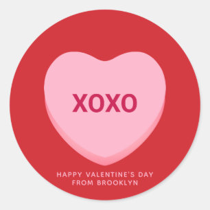 Sticker Rond Coeur de conversation rose rouge XOXO Saint Valent