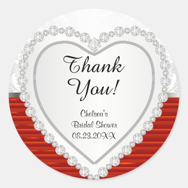 Sticker Rond Cœur de diamant sur fond blanc et rouge (Devant)