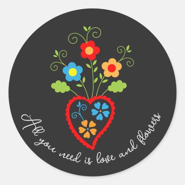 Sticker Rond Coeur de floraison folklorique portugais (Devant)