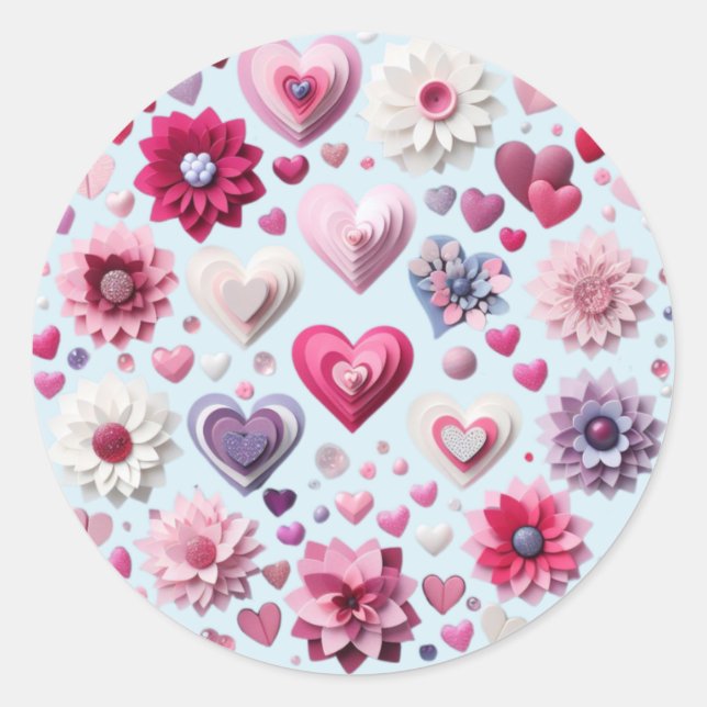 Sticker Rond Coeur de la Saint Valentin florale (Devant)