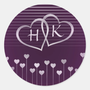 Sticker Rond Coeur de monogramme violet et argenté