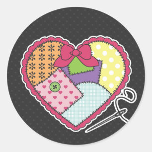 Sticker Rond Coeur de patchwork