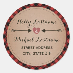 Sticker Rond Coeur de plaid avec l'adresse de flèches