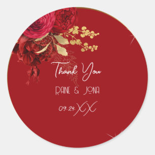 Sticker Rond Cœur de remerciement Mariage Douzième Or Rouge Cou