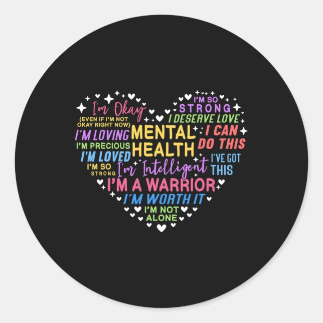 Sticker Rond Coeur de sensibilisation à la santé mentale (Devant)