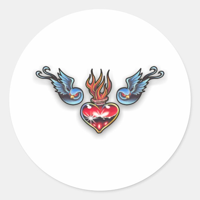 Sticker Rond Coeur de tatouage (Devant)