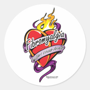 Sticker Rond Coeur de tatouage de fibromyalgie