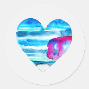 Sticker Rond Coeur d'eau bleu