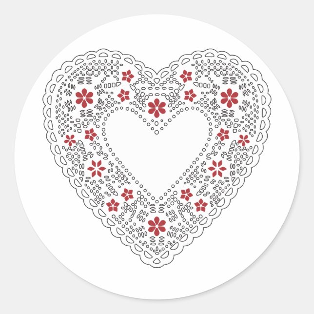 Sticker Rond Coeur dentelle rouge et blanc (Devant)