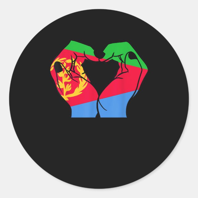 Sticker Rond Coeur des mains avec drapeau érythréen (Devant)