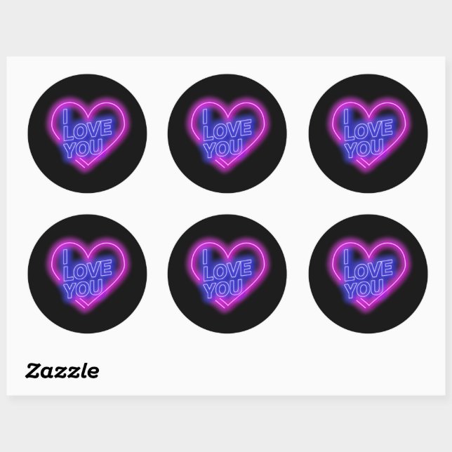 Sticker Rond Coeur des valentines bleu rose néon brillant (Feuille)