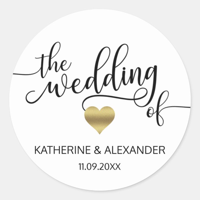 Sticker Rond Coeur d'or moderne Blanc le MARIAGE des phoques (Devant)