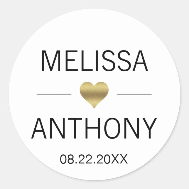 Sticker Rond Coeur d'or moderne Mariage blanc Phoques Monogramm (Devant)