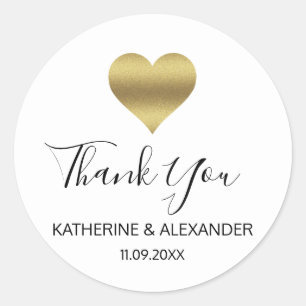 Sticker Rond Coeur d'or moderne Mariage noir blanc sceaux