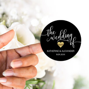 Sticker Rond Coeur d'or moderne noir blanc le MARIAGE des phoqu