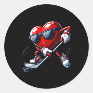 Sticker Rond Cœur drôle jouant au hockey à la Saint-Valentin po