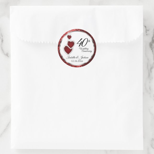 Sticker Rond Coeur du 40e anniversaire du Mariage (Sac)