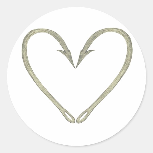 Sticker Rond Coeur du crochet de poisson (Devant)