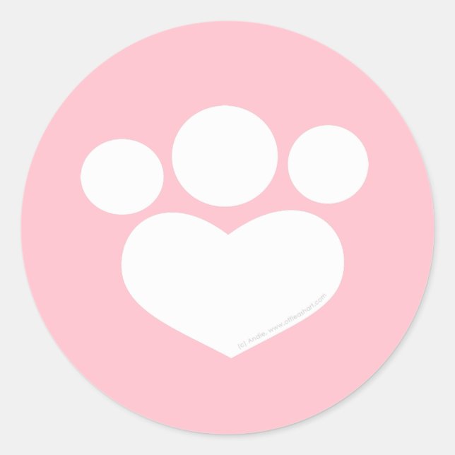 Sticker Rond Coeur Empreinte de patte 3 pouces Bubble Gum rose (Devant)