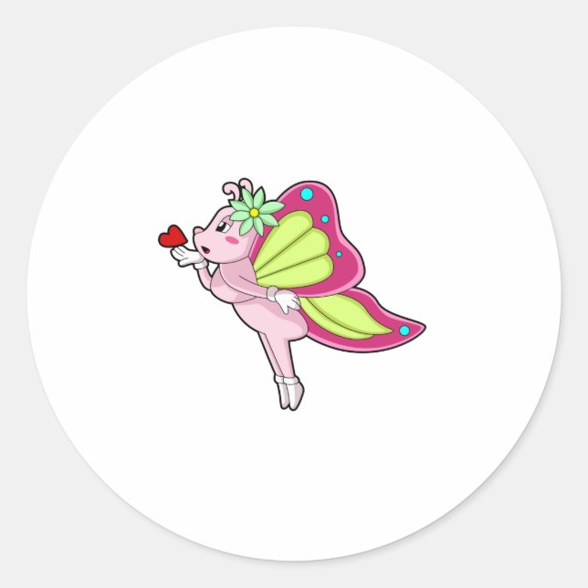 Sticker Rond Coeur en fleurs papillon (Devant)