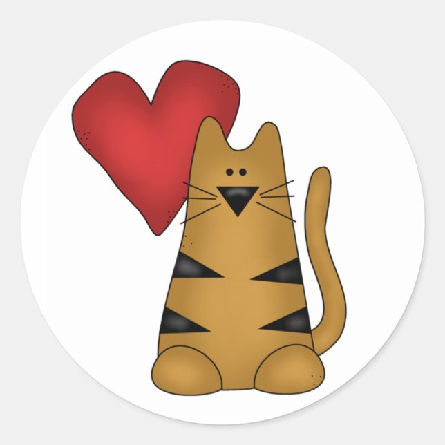 Sticker Rond Coeur et chat rayé (Devant)