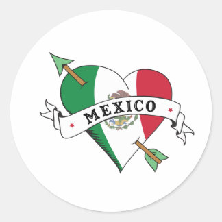 Sticker Rond Coeur et flèche de tatouage avec drapeau mexicain