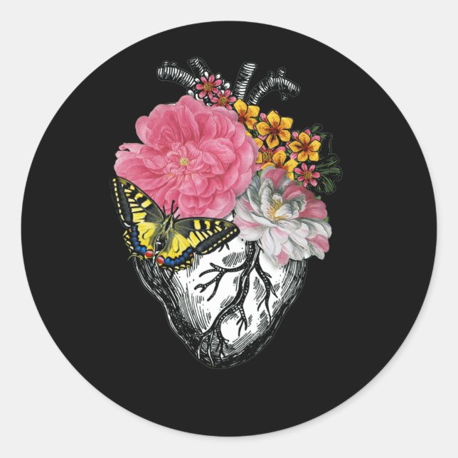 Sticker Rond Coeur Et Fleurs Anatomiques Montrent Votre Amour (Devant)
