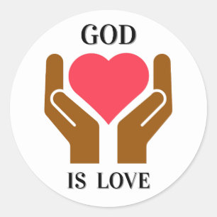 Sticker Rond Cœur et mains chrétiens Dieu est amour