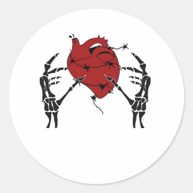Sticker Rond Coeur Et Mains - Squelette Mains Coeur (Devant)
