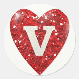 Sticker Rond Coeur étincelant avec lettre V