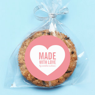 Sticker Rond Coeur fait avec amour Couleur modifiable