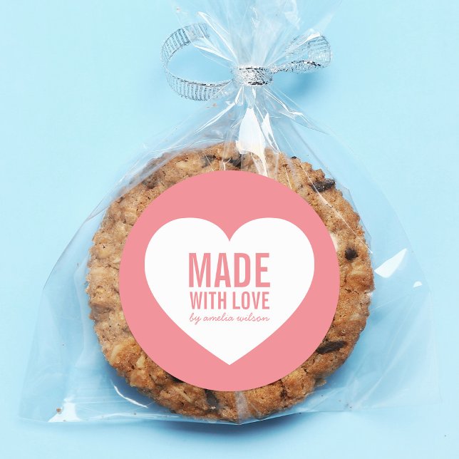 Sticker Rond Coeur fait avec amour Couleur modifiable (Créateur téléchargé)