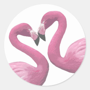 Sticker Rond Coeur Flamant rose