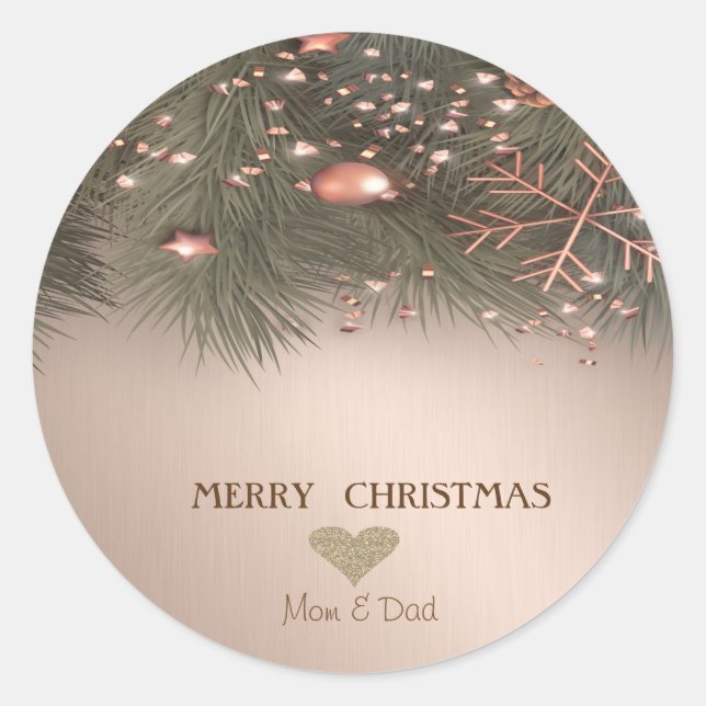 Sticker Rond Coeur, Flocon de neige, Boules, Pine Tree Holiday (Devant)