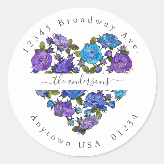 Sticker Rond Coeur floral peint; Sceau d'enveloppe de l'adresse (Devant)