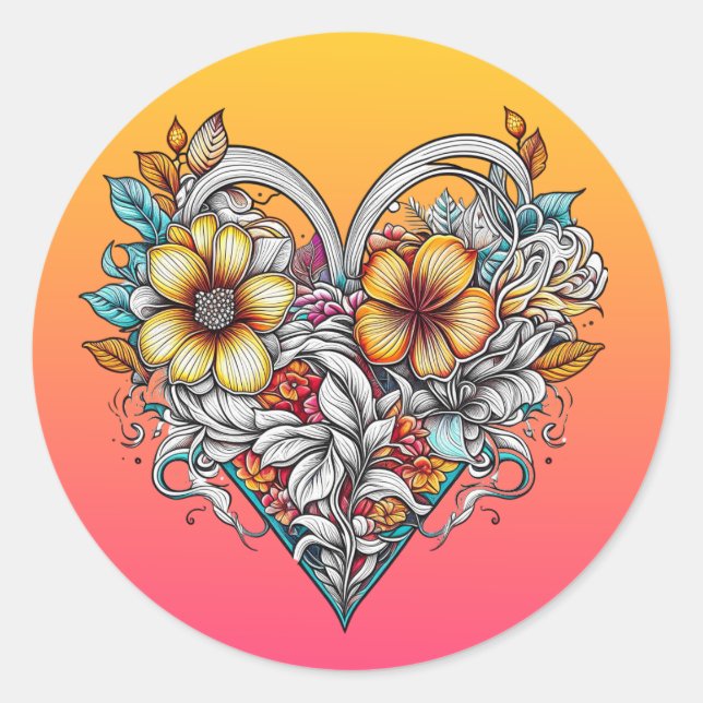 Sticker Rond Coeur floral personnalisé Romantique (Devant)