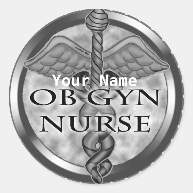 Sticker Rond Coeur gris ObGyn Nurse (Devant)