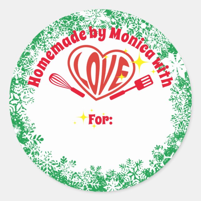 Sticker Rond Coeur hippie cuisine de Noël personnalisée (Devant)