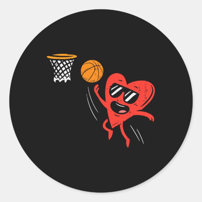 Sticker Rond Coeur Jouer Basketball Cute Valentines Jour Sport (Devant)