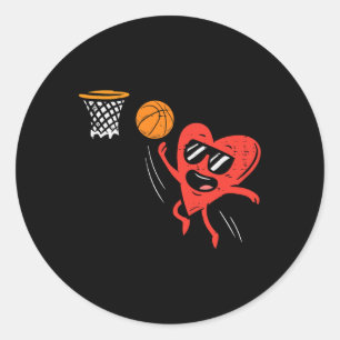 Sticker Rond Coeur Jouer Basketball Cute Valentines Jour Sport
