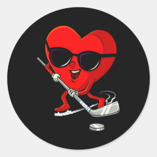 Sticker Rond Coeur Jouer Hockey sur glace Cute Valentines Jour
