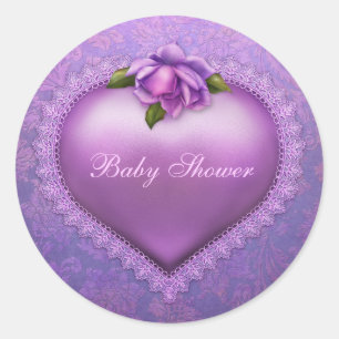 Sticker Rond Coeur Lavender Damask