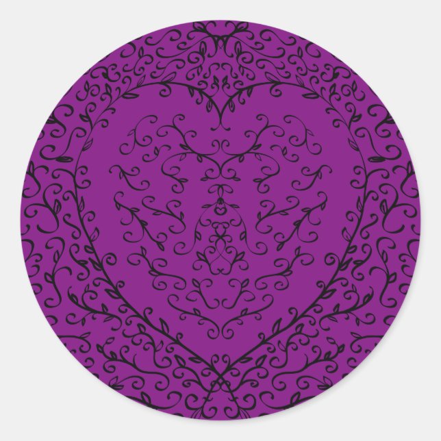 Sticker Rond Coeur Mariage gothique violet et noir (Devant)