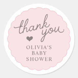 Sticker Rond Cœur Merci à bordure festonnée rose pour Baby Show