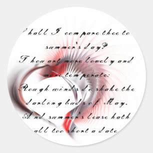 Sticker Rond Coeur métallique avec sonnet de Shakespeare 18