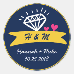 Sticker Rond Coeur mignon Diamond Mariage Favoriser Monogramme 