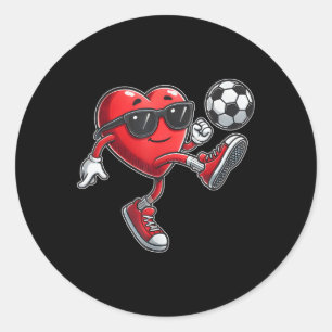 Sticker Rond Coeur mignon Jouer Soccer Valentines Jour Soccer B